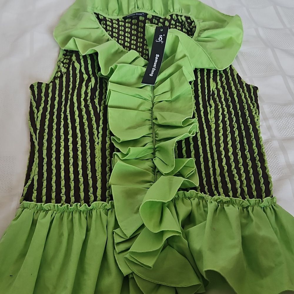 Samuel Dong Women's Green Ruffled Sleevless Top Medium - Picture 15 of 16